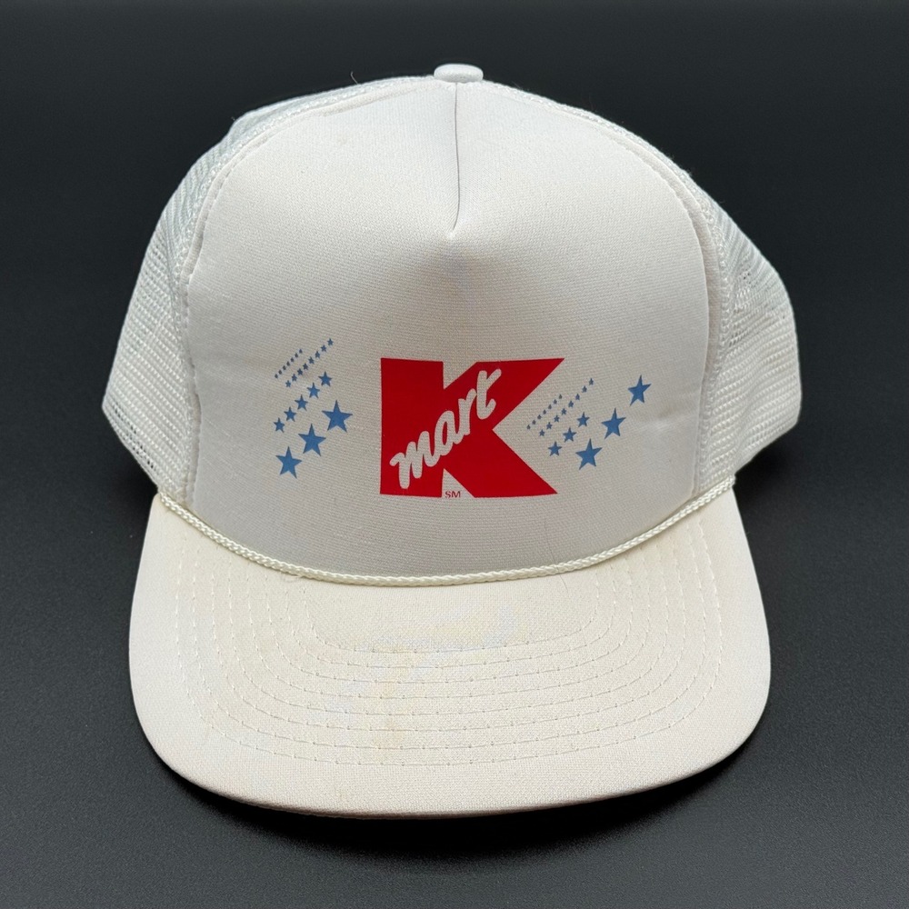 Kmart Hat Vintage Style Trucker Mesh Snapback White Red Blue Logo